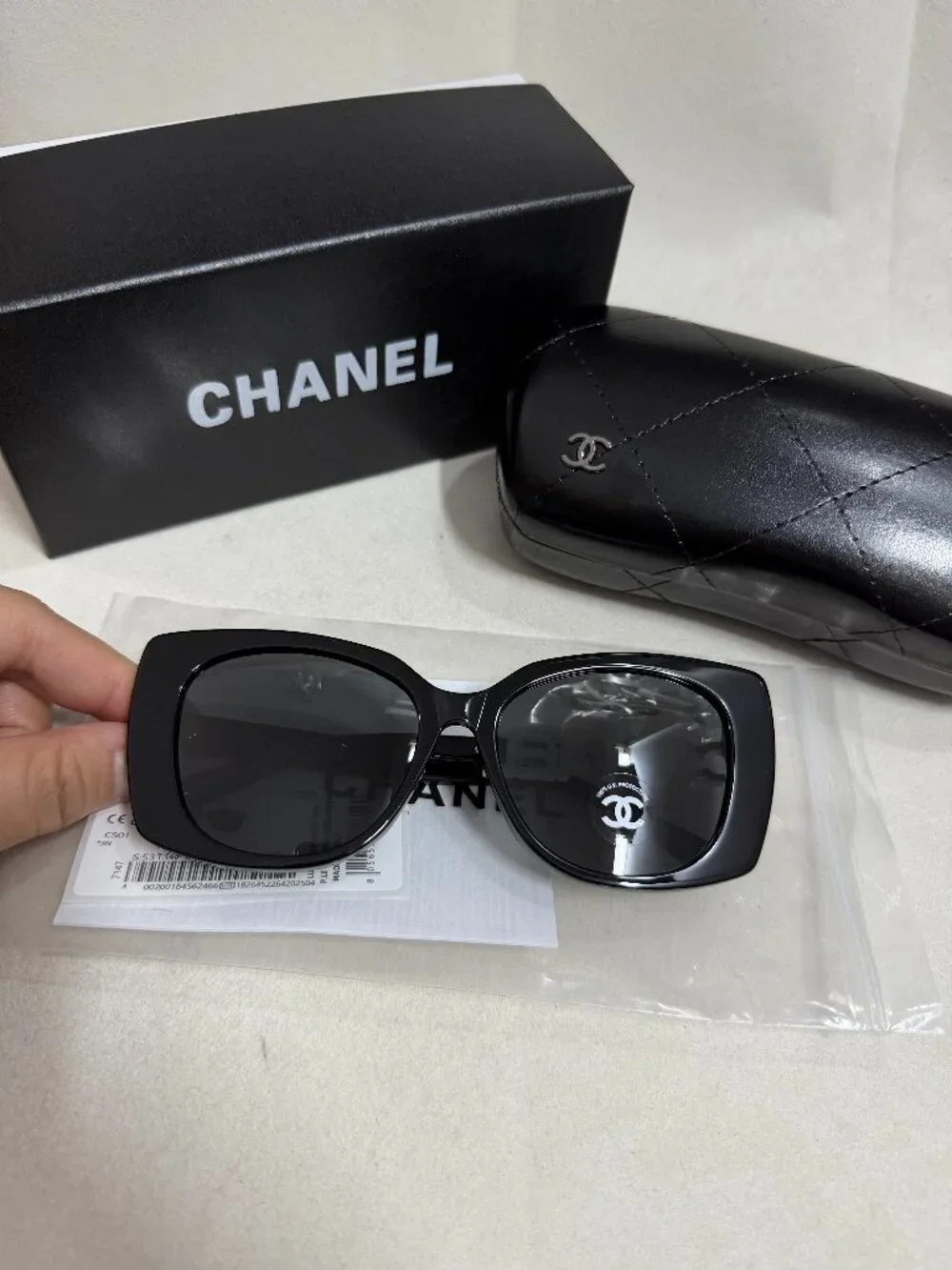 CHANEL Black Oversized Rectangular Sunglasses